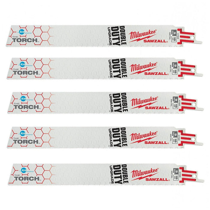 Hộp 5 lưỡi cưa kiếm Bi-Metal-Co dòng The Torch Milwaukee dùng cho Inox , số răng 18 TPI, chiều dài từ 152 - 228mm