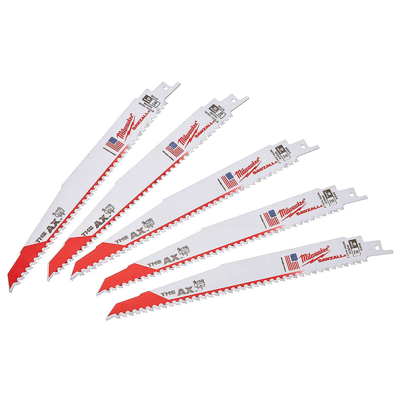 Hộp 5 lưỡi cưa kiếm TCT dòng The AX™ Milwaukee dùng cho gỗ, số răng 5 TPI, chiều dài từ 150 - 300mm