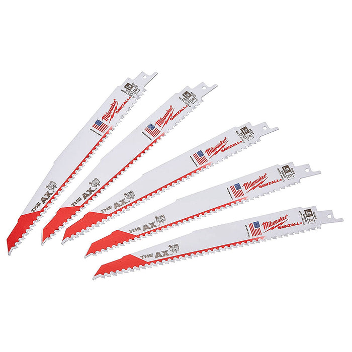 Hộp 5 lưỡi cưa kiếm TCT dòng The AX™ Milwaukee dùng cho gỗ, số răng 5 TPI, chiều dài từ 150 - 300mm
