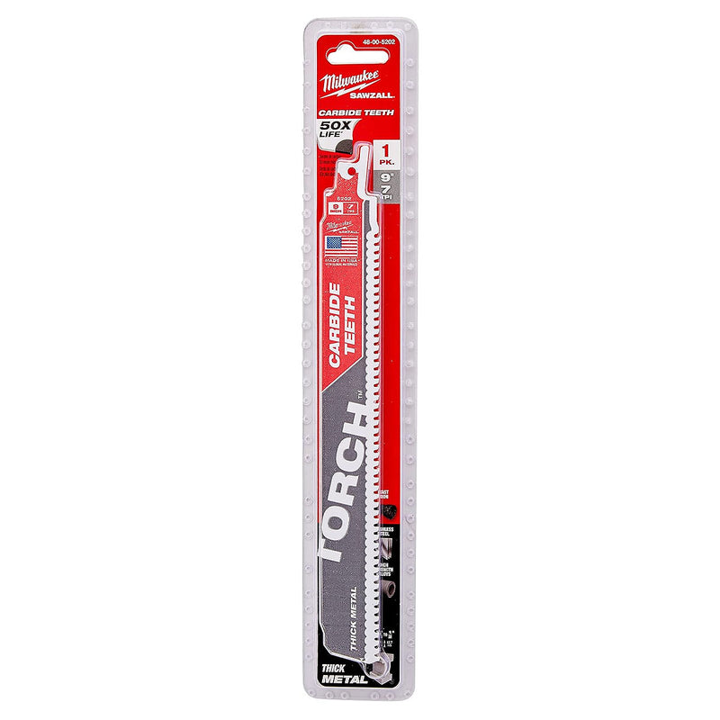 Lưỡi cưa kiếm TCT dòng The Torch Milwaukee 48-00-5202 dùng cho Inox và kim loại dày, số răng 8 TPI, chiều dài 230mm