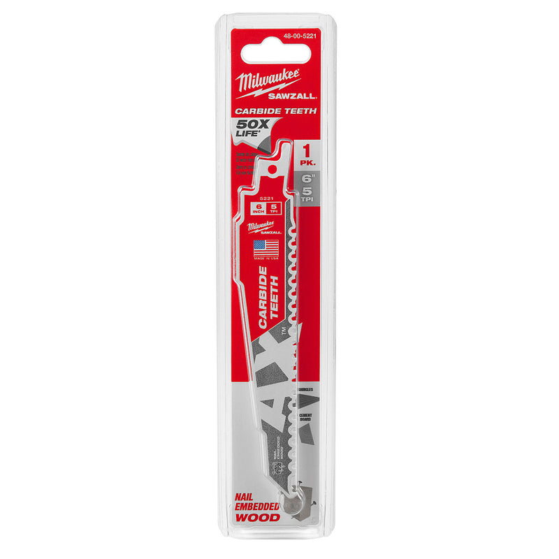 Lưỡi cưa kiếm TCT dòng The AX™ Milwaukee dùng cho gỗ, số răng 5 TPI, chiều dài từ 150 - 300mm