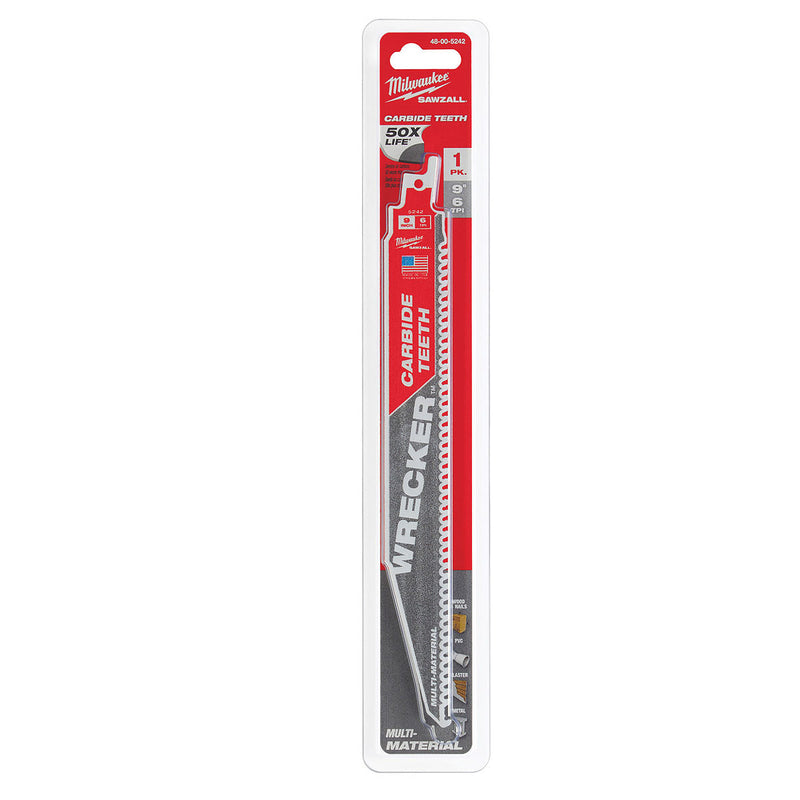 Lưỡi cưa kiếm TCT dòng The Wrecker™ Milwaukee 48-00-5242 dùng cho nhiều vật liệu khác nhau, số răng 6 TPI, chiều dài 230mm