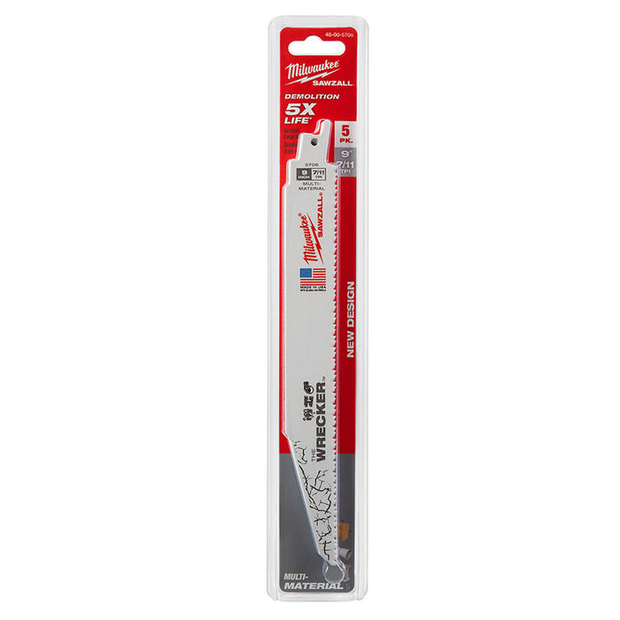 Hộp 5 lưỡi cưa kiếm Bi-Metal dòng The Wrecker™ Milwaukee dùng cho nhiều vật liệu khác nhau, số răng 8 TPI, chiều dài từ 150 - 300mm