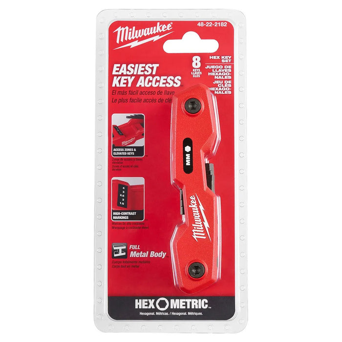 Bộ lục giác gập hệ mét 8 chi tiết Milwaukee 48-22-2182 kích thước từ 1.5mm - 8mm