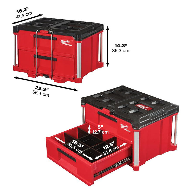 Thùng đựng đồ nghề PACKOUT Milwaukee 48-22-8442 loại 2 ngăn kéo