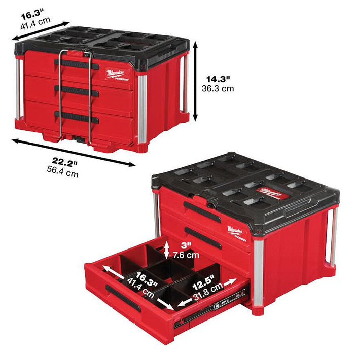 Thùng đựng đồ nghề PACKOUT Milwaukee 48-22-8443 loại 3 ngăn kéo