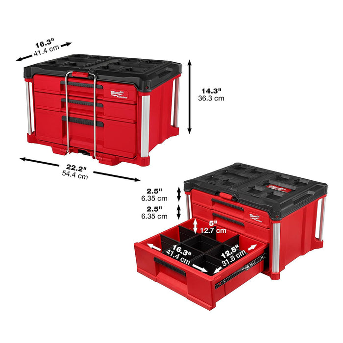 Thùng đựng đồ nghề PACKOUT Milwaukee 48-22-8447 loại 3 ngăn kéo