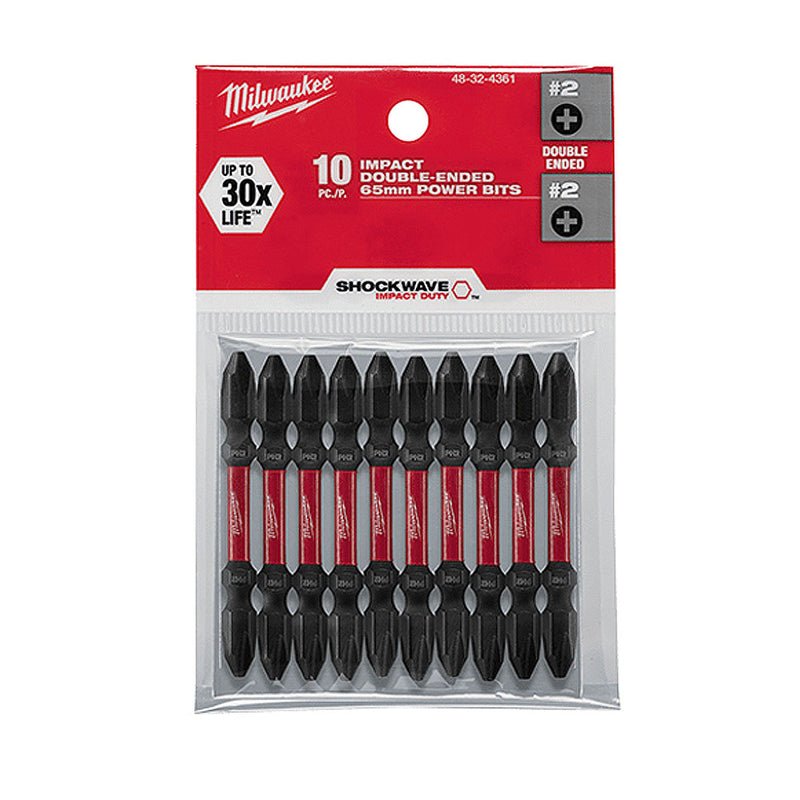 Vĩ 10 mũi vặn vít 2 đầu bake Milwaukee Shockwave kích thước từ PH1 - PH3, chiều dài 65mm