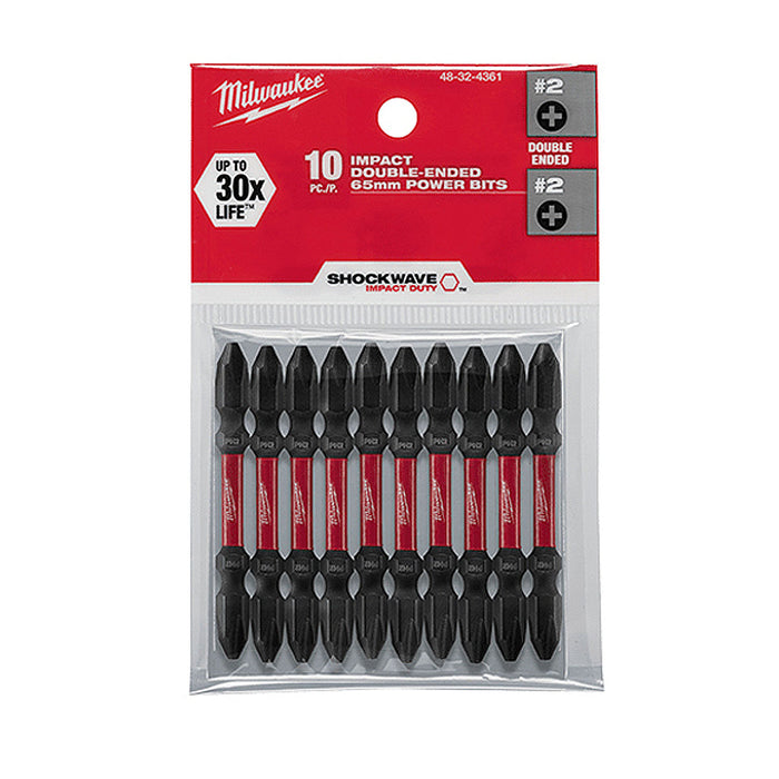 Vĩ 10 mũi vặn vít 2 đầu bake Milwaukee Shockwave kích thước từ PH1 - PH3, chiều dài 65mm