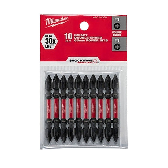 Vĩ 10 mũi vặn vít 2 đầu bake Milwaukee Shockwave kích thước từ PH1 - PH3, chiều dài 65mm