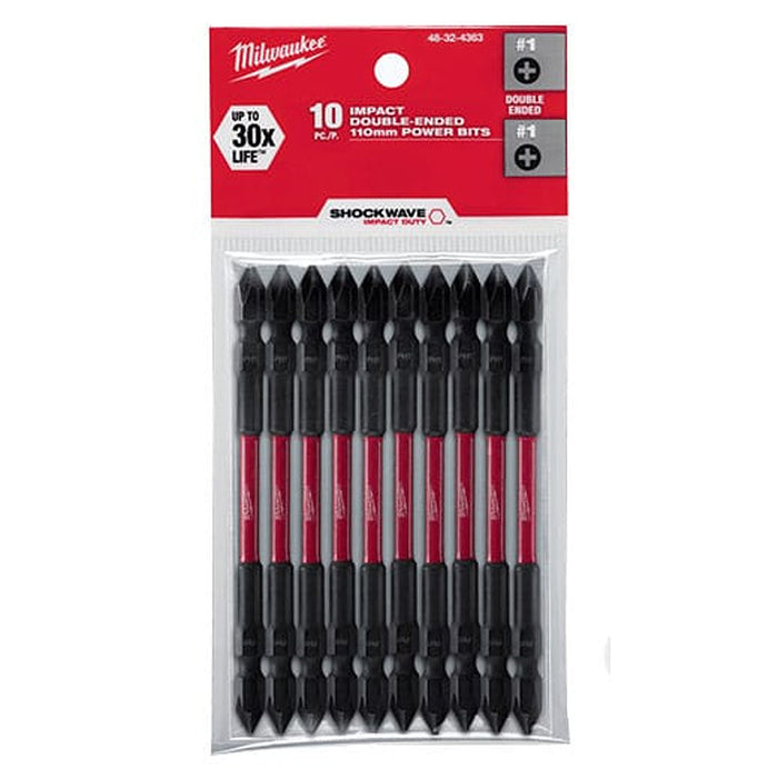 Vĩ 10 mũi vặn vít 2 đầu bake Milwaukee Shockwave kích thước từ PH1 - PH3, chiều dài 110mm