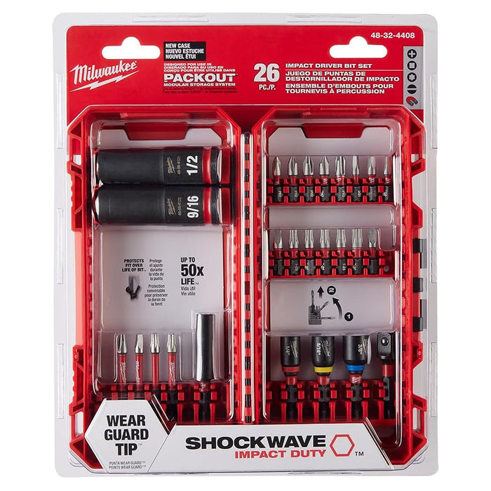 Bộ mũi vặn vít 26 chi tiết SHOCKWAVE™ Milwaukee 48-32-4408 đuôi lục giác 6.35mm ( 1/4 inch )