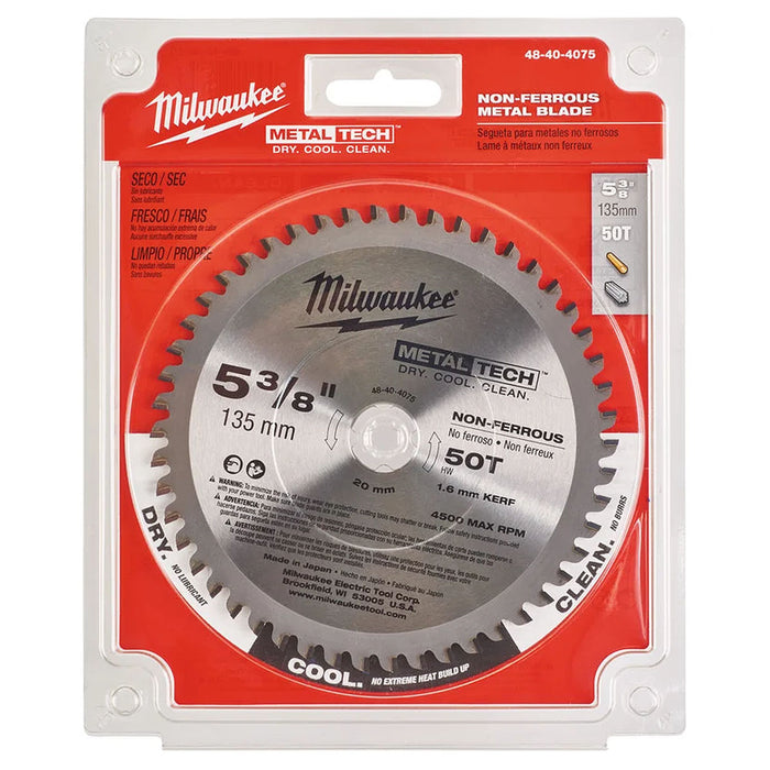 Lưỡi cưa nhôm Milwaukee 48-40-4075 đường kính 135mm, 50 răng kiểu ATB, lỗ cốt 20mm dùng cho máy cưa đĩa