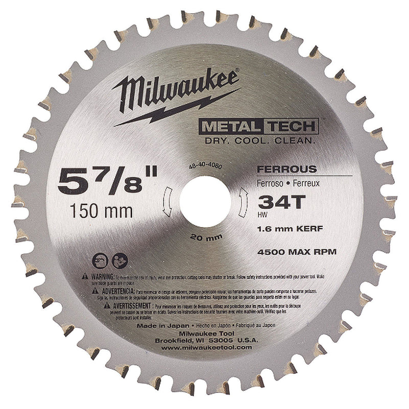 Lưỡi cưa Inox Milwaukee 48-40-4080 đường kính 150mm, 34 răng kiểu ATB, lỗ cốt 20mm dùng cho máy cưa đĩa