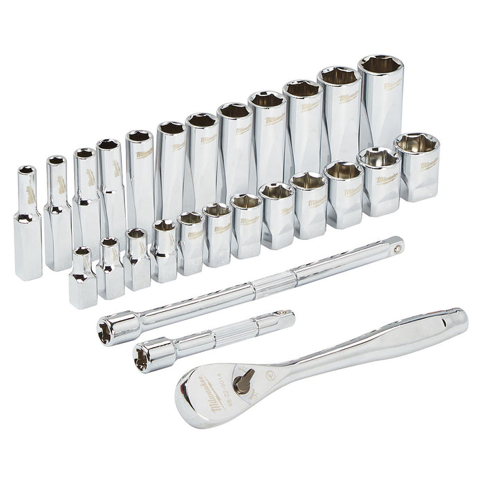 Bộ đầu tuýp và cần siết lực 28 chi tiết Milwaukee 4932464943 cốt 1/4 inch