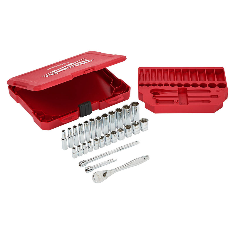 Bộ đầu tuýp và cần siết lực 28 chi tiết Milwaukee 4932464943 cốt 1/4 inch