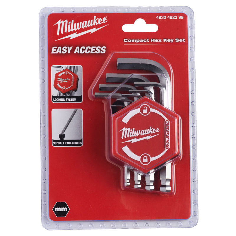 Bộ lục giác đầu bi hệ mét 9 chi tiết, thân ngắn Milwaukee 4932 4923 99 kích thước từ 1.5mm - 10mm