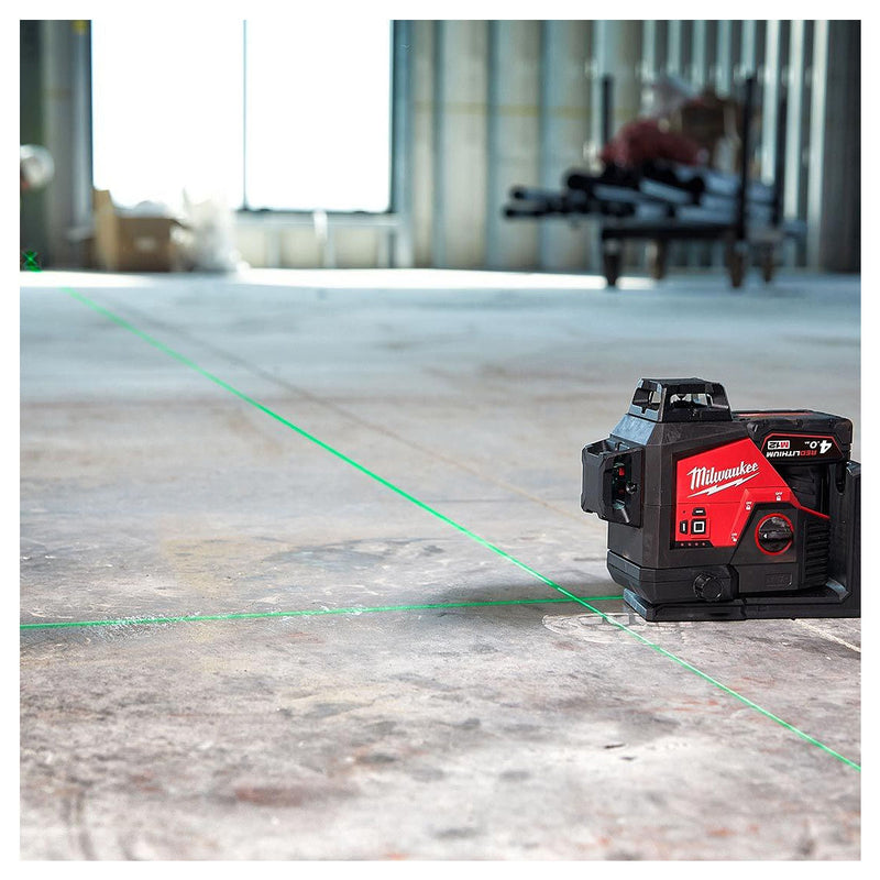 Máy cân mực Laser 3 tia xanh Milwaukee M12 3PL dùng Pin 12V, phạm vi hiển thị 38m