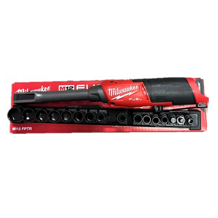 Máy siết bu lông góc xuyên tâm kèm bộ đầu tuýp 16 chi tiết Milwaukee M12 FPTR dùng Pin 12V, dùng được cốt 3/8 inch, 1/2 inch, 1/4 inch