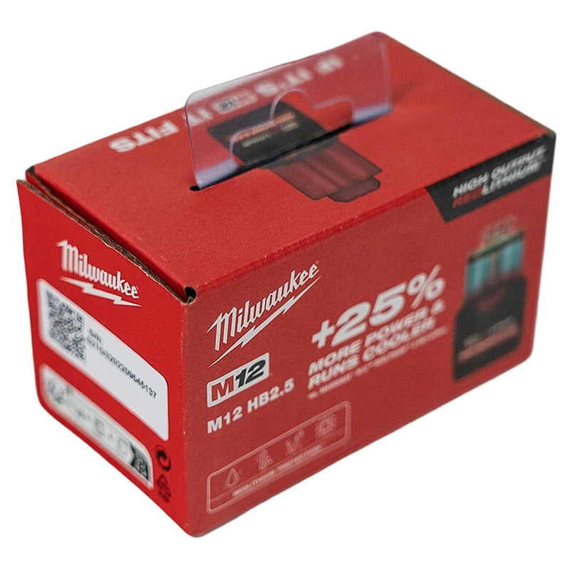 Pin 12V RedLithium, dòng High Output Milwaukee M12 HB2.5 dung lượng 2.5Ah