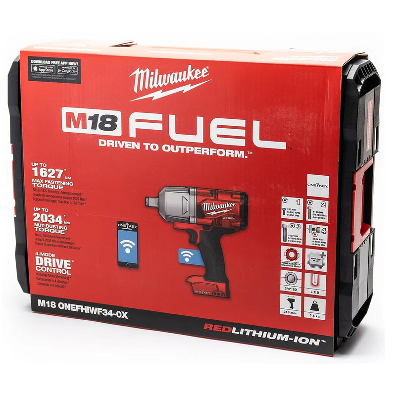 Máy siết bu lông Milwaukee M18 ONEFHIWF34 dùng Pin 18V, cốt 3/4 inch công nghệ ONE-KEY