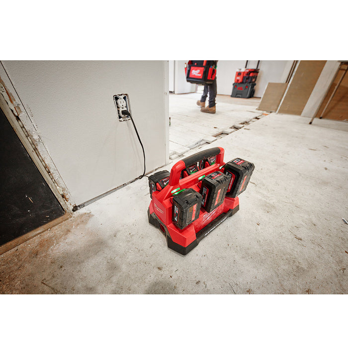 Đế sạc nhanh 6 cổng, tích hợp cổng sạc USB-A Rapid Charge Milwaukee M18 PC6 dùng cho Pin 18V