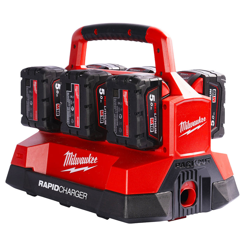 Đế sạc nhanh 6 cổng, tích hợp cổng sạc USB-A Rapid Charge Milwaukee M18 PC6 dùng cho Pin 18V