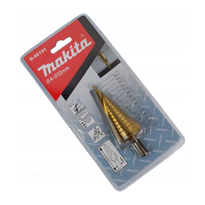 Mũi khoan tháp rãnh xoắn ốc Makita D-40191 đuôi trơn, bề mặt phủ Ti-tan đường kính từ 4mm-32mm