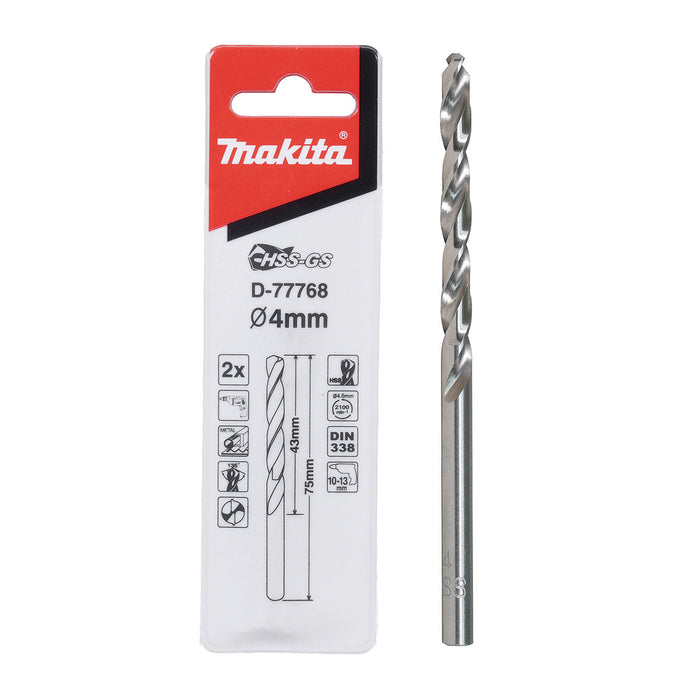 Mũi khoan kim loại HSS-GS Makita, đuôi tròn kích thước từ 1.0mm - 4.0mm, 2 mũi/hộp