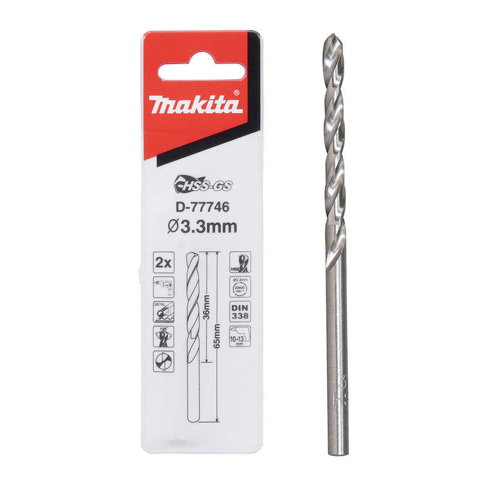 Mũi khoan kim loại HSS-GS Makita, đuôi tròn kích thước từ 1.0mm - 4.0mm, 2 mũi/hộp