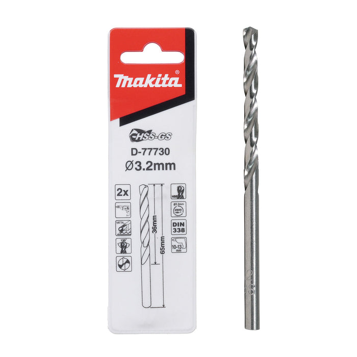 Mũi khoan kim loại HSS-GS Makita, đuôi tròn kích thước từ 1.0mm - 4.0mm, 2 mũi/hộp