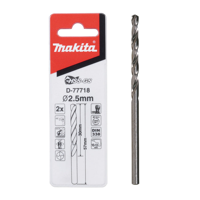 Mũi khoan kim loại HSS-GS Makita, đuôi tròn kích thước từ 1.0mm - 4.0mm, 2 mũi/hộp