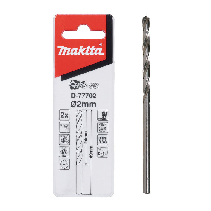 Mũi khoan kim loại HSS-GS Makita, đuôi tròn kích thước từ 1.0mm - 4.0mm, 2 mũi/hộp