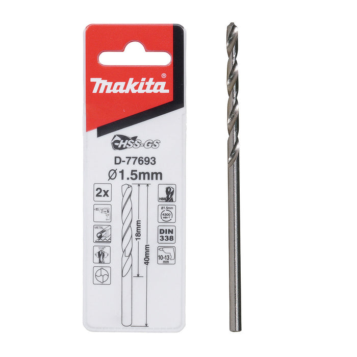 Mũi khoan kim loại HSS-GS Makita, đuôi tròn kích thước từ 1.0mm - 4.0mm, 2 mũi/hộp