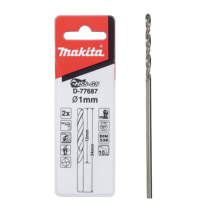 Mũi khoan kim loại HSS-GS Makita, đuôi tròn kích thước từ 1.0mm - 4.0mm, 2 mũi/hộp