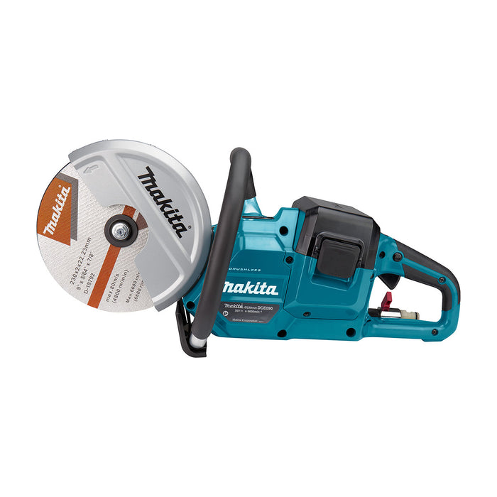 Máy cắt bê tông Makita DCE090 dùng Pin 18V LXT x2 đường kính lưỡi cắt 230mm, công nghệ cảm biến kích hoạt điều tốc AFT