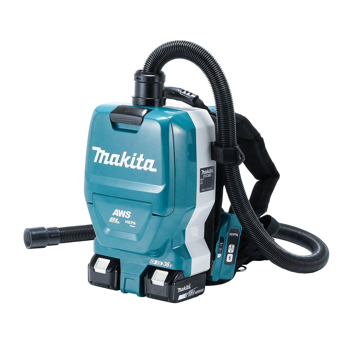 Máy hút bụi đeo vai Makita DVC265 dùng Pin 18V x2 LXT, dung tích 2L, lực hút 11kPa, bộ lọc HEPA công nghệ AWS