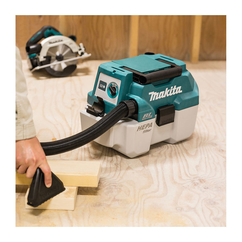 Máy hút bụi Makita DVC750L dùng Pin 18V LXT, dung tích 7.5L, lực hút 6.7kPa, bộ lọc HEPA