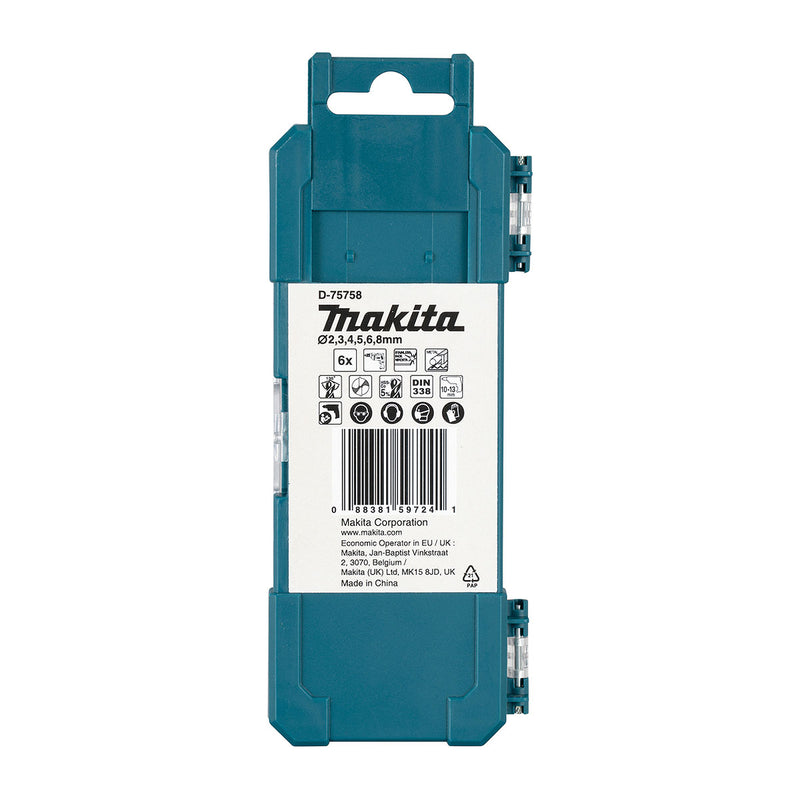 Bộ 6 mũi khoan Inox chất liệu HSS-Co 5% Makita D-75758 đuôi tròn, kích thước từ 2mm-8mm