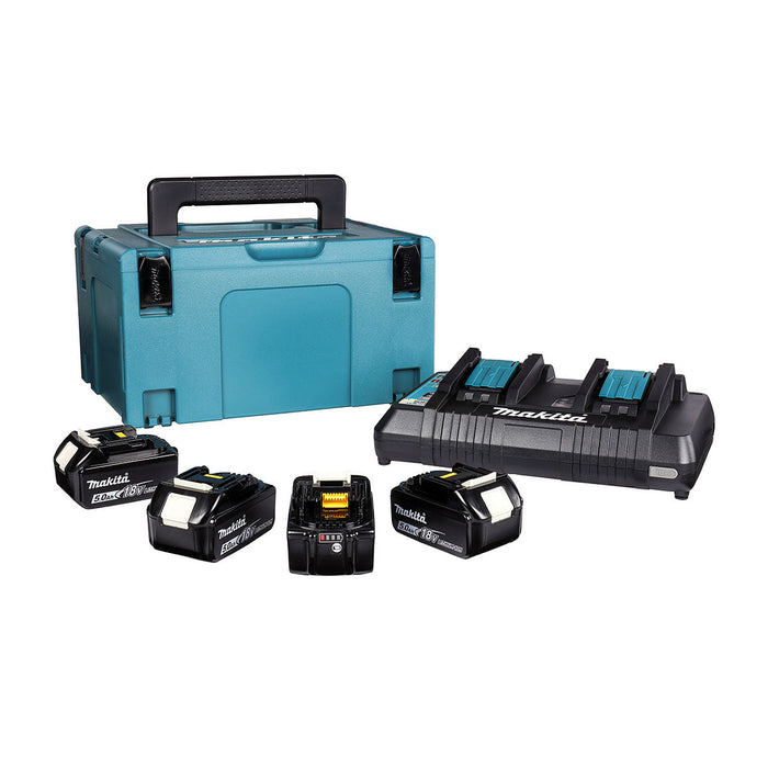 Bộ 4 Pin 18V LXT 5.0Ah kèm sạc nhanh 2 cổng DC18RD và thùng Makpac số 3 Makita MKP3PT184 (mã số 197626-8)