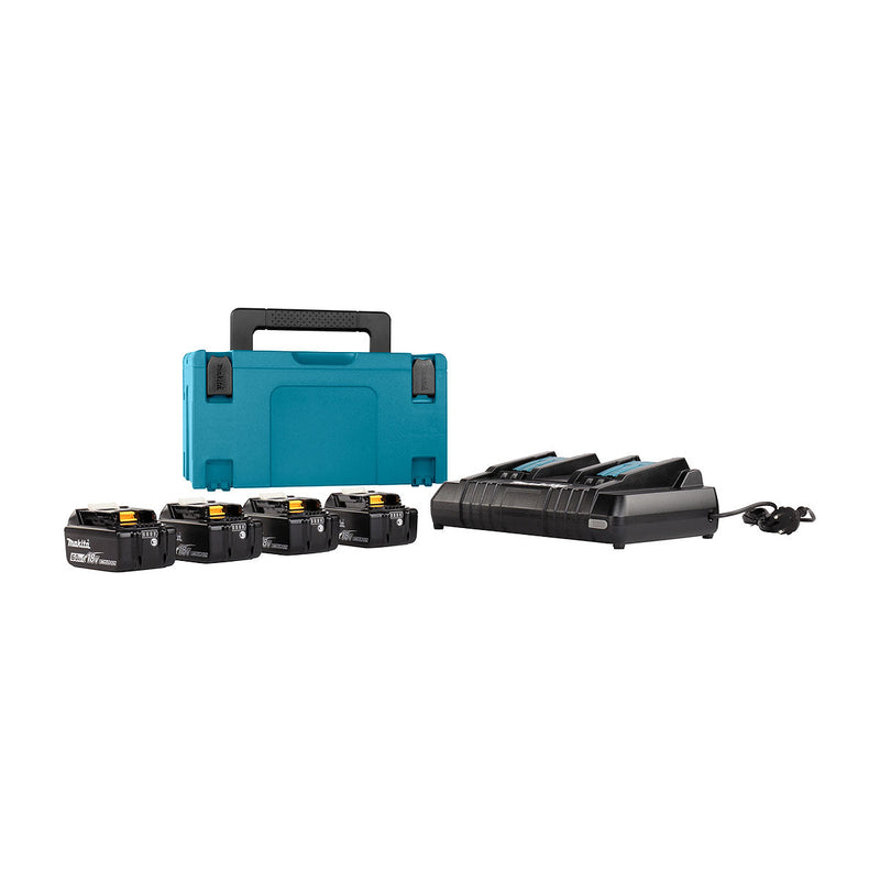 Bộ 4 Pin 18V LXT 6.0Ah kèm sạc nhanh 2 cổng DC18RD và thùng Makpac số 3 Makita MKP3PG184 (mã số 198091-4)