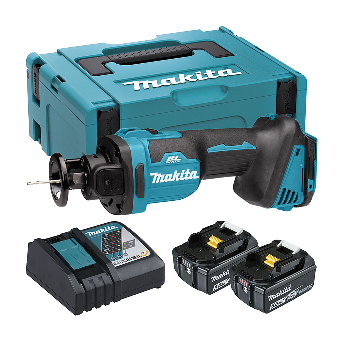 Máy cắt thạch cao Makita DCO181 dùng Pin 18V LXT đầu côn 3.18mm (1/8 inch), 6.35mm (1/4 inch), công nghệ kết nối không dây AWS