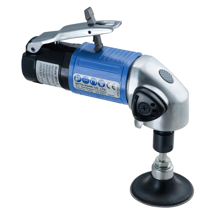 Máy chà nhám tròn dùng khí nén Nitto Kohki Myton MYS-20L đường kính đế nhám 25mm, 38mm, 50mm, công tắc bóp