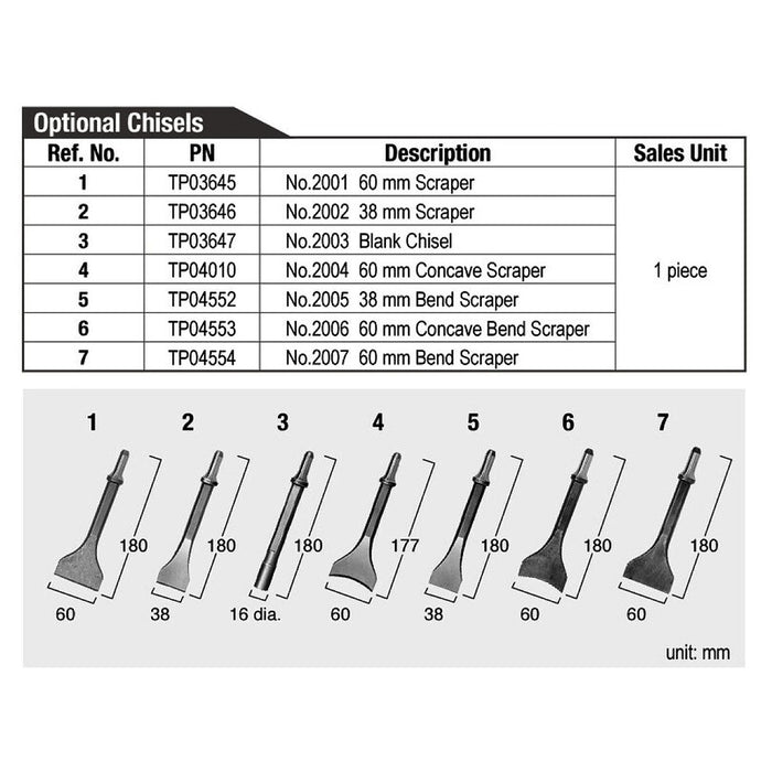 Máy đục xỉ hàn, bê tông bám dính trên kim loại dùng khí nén Nitto Kohki dòng Super Kelen chiều dài từ 537mm - 1377mm, đuôi gài 12.7mm