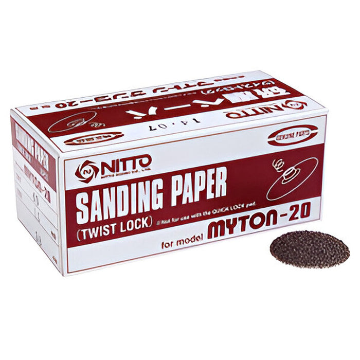 Hộp 25 miếng giấy nhám tròn Nitto Kohki đường kính 38mm, cỡ hạt từ #40 đến #320