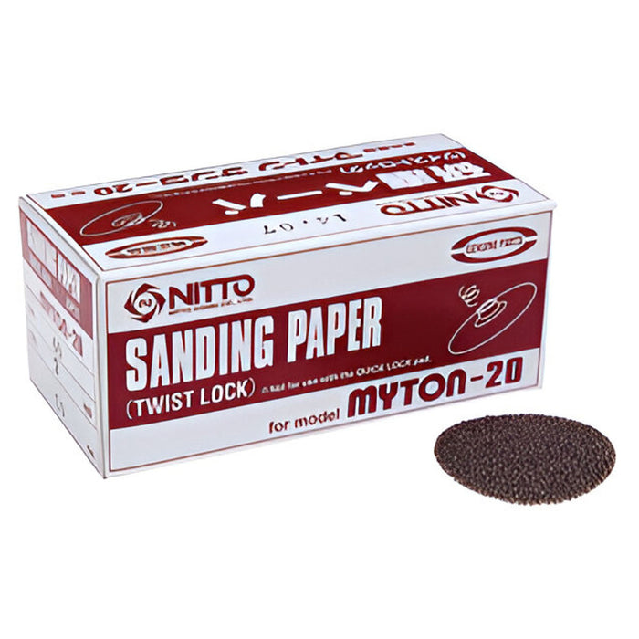 Hộp 25 miếng giấy nhám tròn Nitto Kohki đường kính 50mm, cỡ hạt từ #40 đến #320
