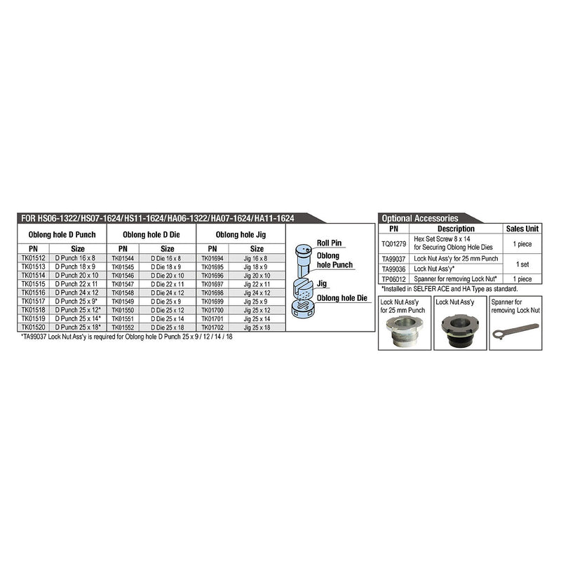 Khuôn dột lỗ chữ nhật bo tròn 2 đầu Nitto Kohki kích thước từ 16mm x 8mm - 25mm x 18mm
