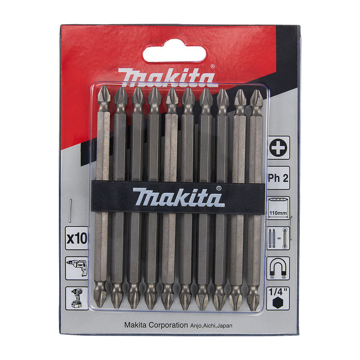 Vĩ 10 mũi vặn vít 2 đầu bake Makita D-34833 kích thước PH2 x 110mm, đuôi lục giác 6.35mm ( 1/4 inch ) ( Cấp 3 sao )