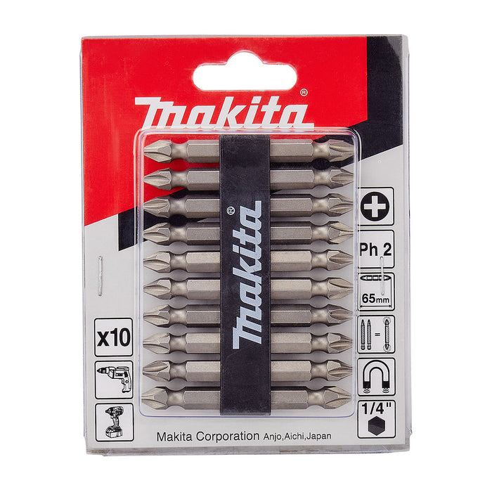 Vĩ 10 mũi vặn vít 2 đầu bake Makita D-33679 kích thước PH2 x 65mm, đuôi lục giác 6.35mm ( 1/4 inch ) ( Cấp 3 sao )