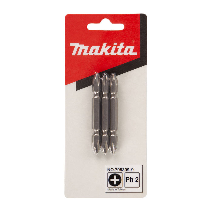 Vĩ 3 mũi vặn vít 2 đầu bake Makita 798309-9 kích thước PH2 x 65mm, đuôi lục giác 6.35mm ( 1/4 inch ) ( Cấp 3 sao )